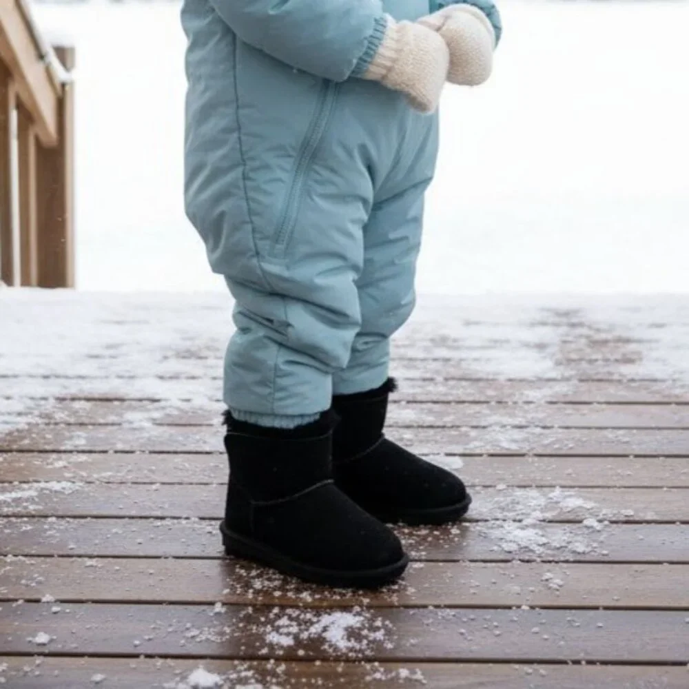 Kirkland 2 Kids Boots Suede Fur Boots Winter Snow Shearling Genuine Sheepskin